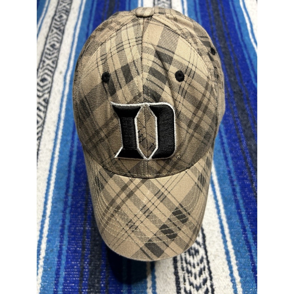 Y2K Duke Blue Devils One-Fit Plaid Hat S/M Tan NCAA Basketball Cap